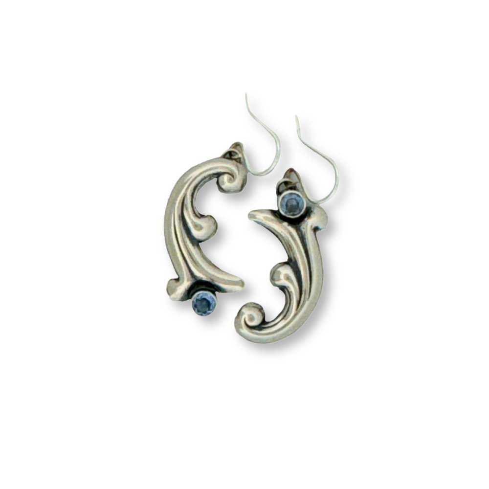Swirling Ocean Wave Aquamarine Silver Earrings
