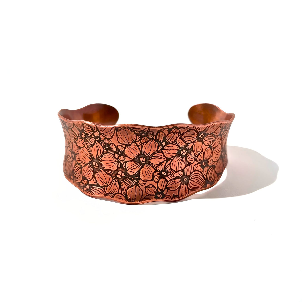 Flower Garden Copper Cuff Bracelet wide handmade