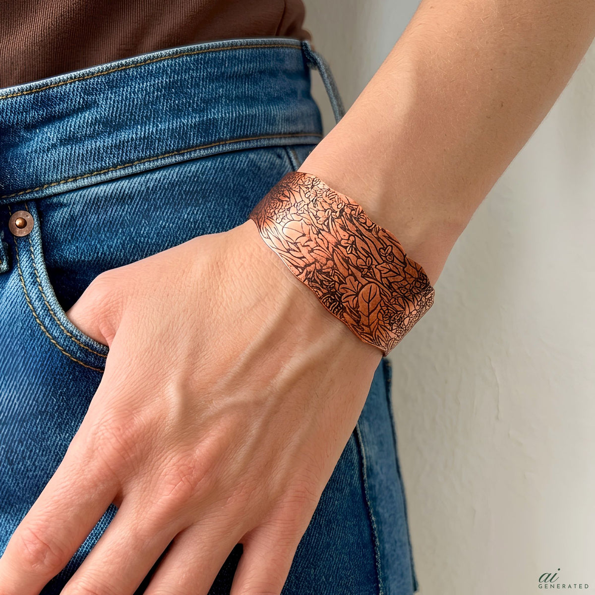 Leaf Copper Cuff Bracelet -
