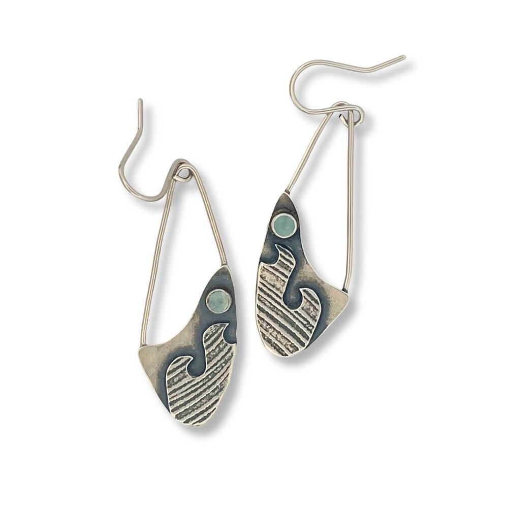Aquamarine Silver Wave Earrings -