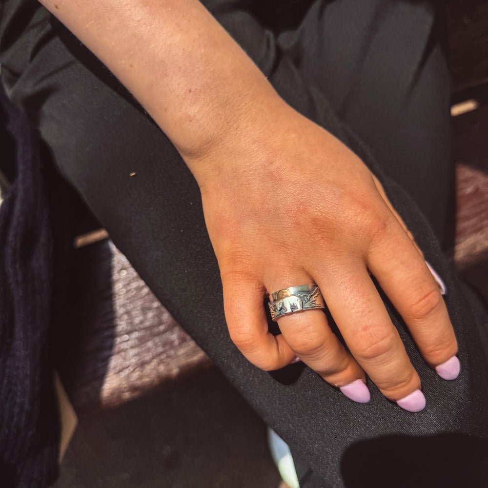 Unisex Bear Mountain Golden Moon Silver Ring. Shop now. – Pure