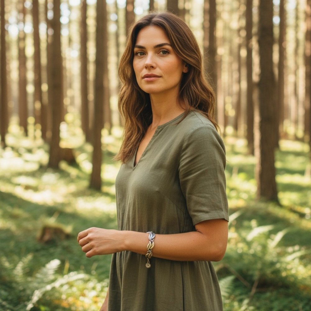 Bold Leaf Silver Bracelet -