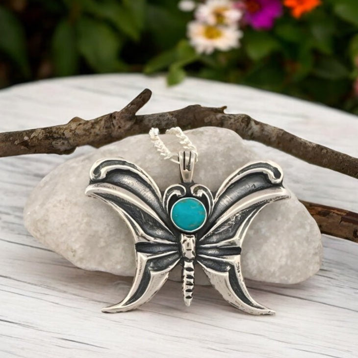 Butterfly Turquoise Silver Necklace -