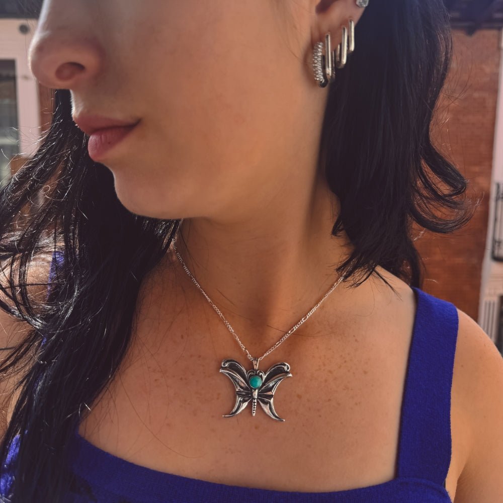 Butterfly Turquoise Silver Necklace -