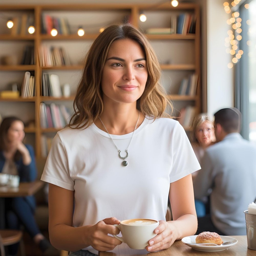 Crescent Moon Labradorite Silver Necklace -