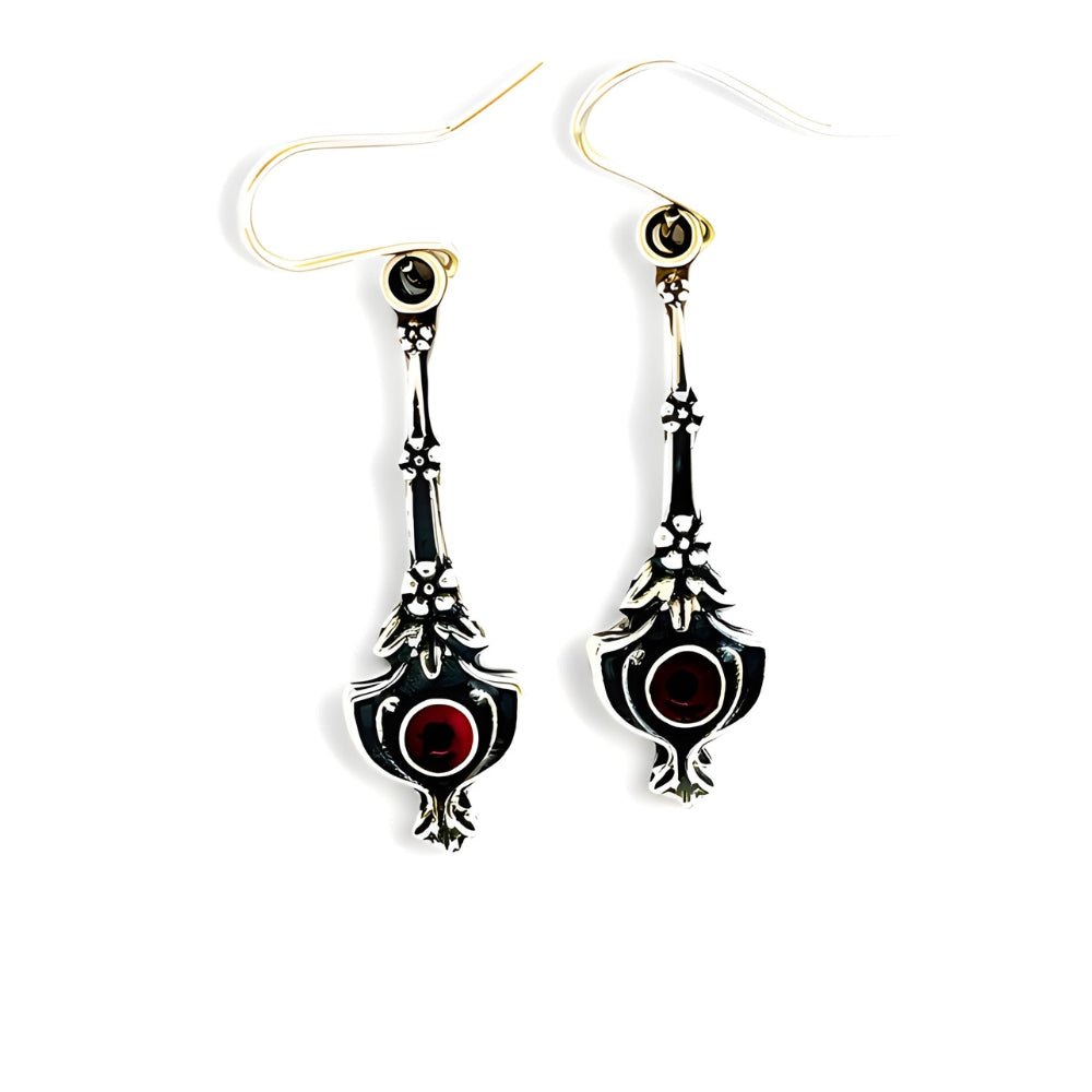 Delicate Silver Flower Garnet Earrings -
