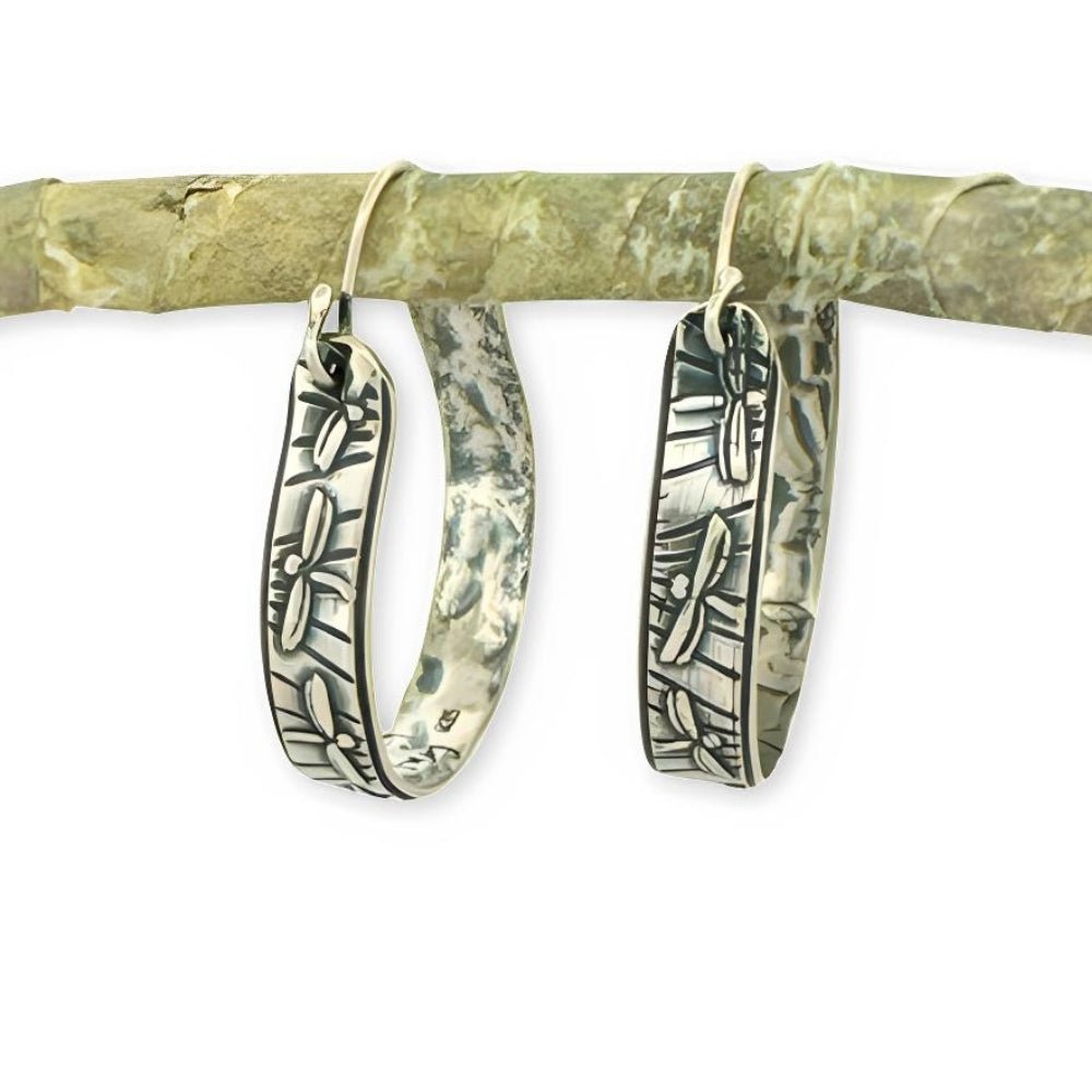 Dragonfly Silver Hoop Earrings -