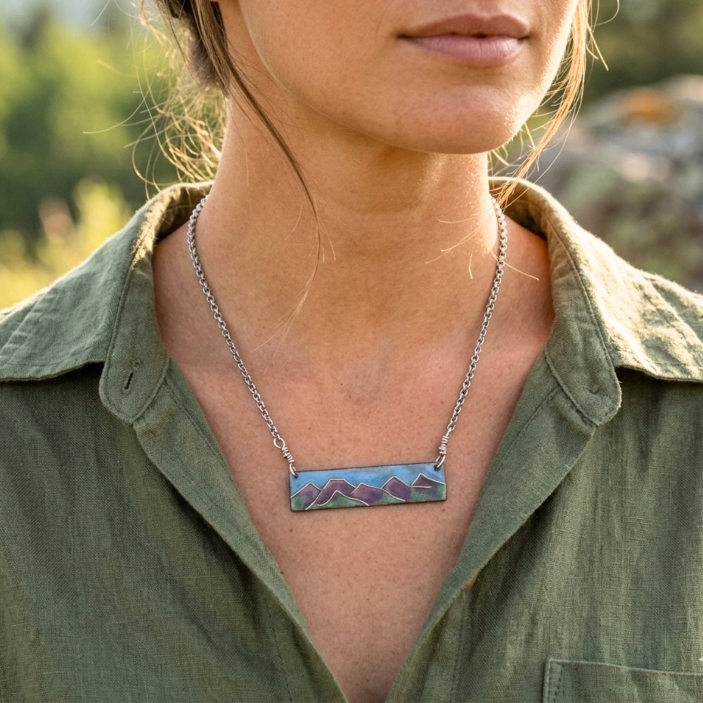 Enamel Cloisonne' Mountain Bar Necklace -