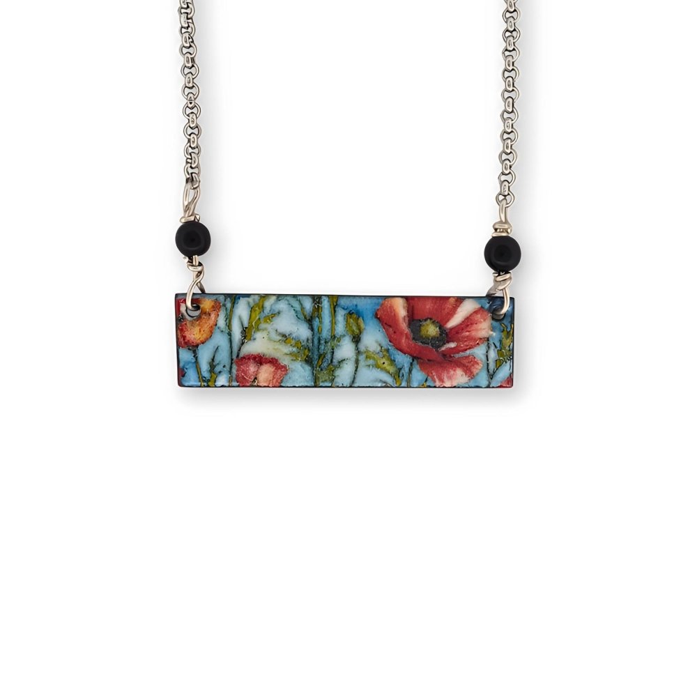 Enamel Poppy Garden Bar Necklace -
