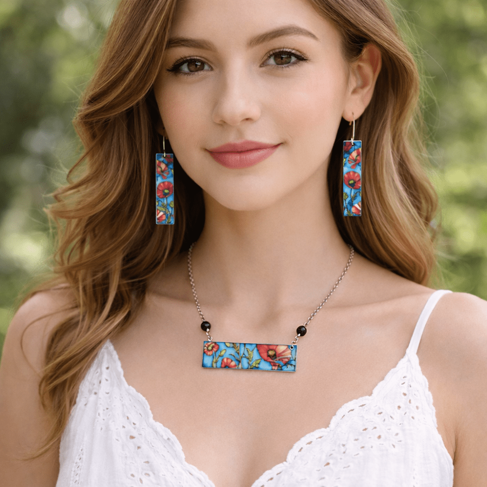 Enamel Poppy Garden Earrings -