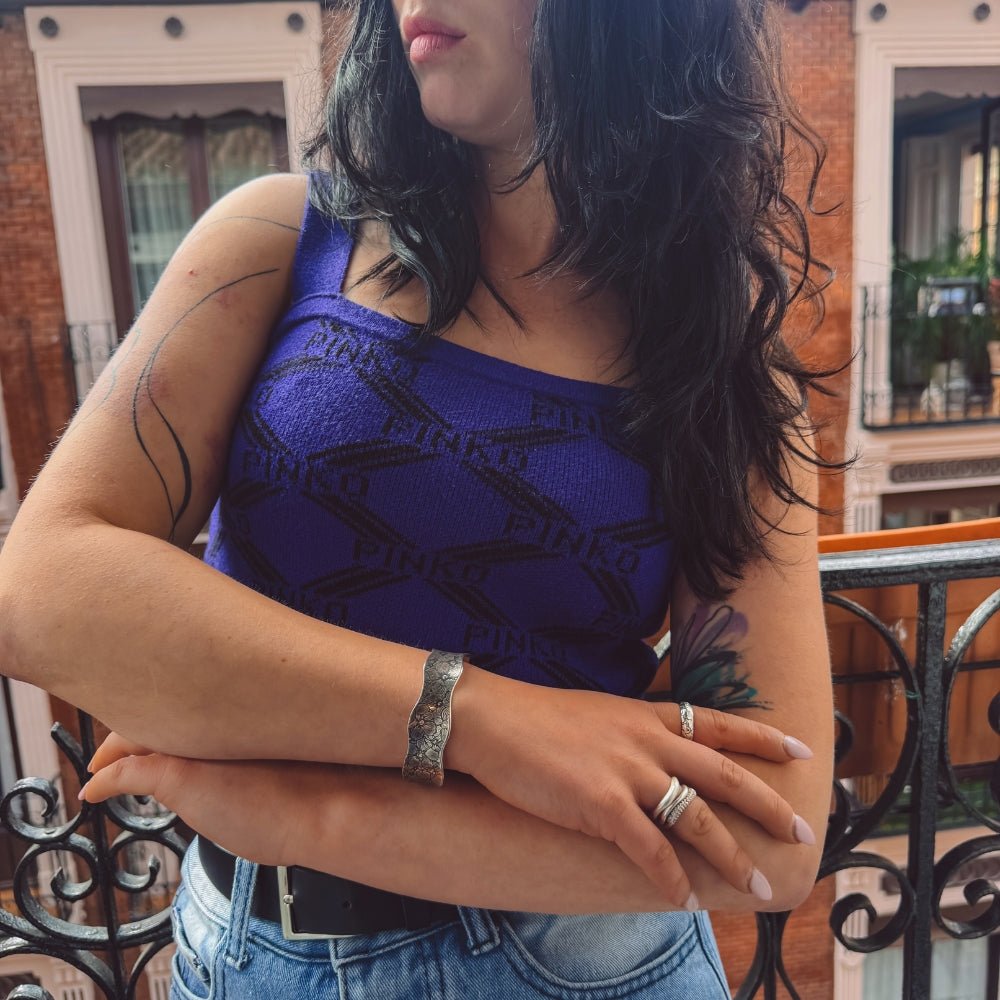 Flower Garden Silver Cuff Bracelet -