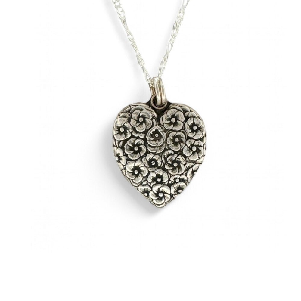 Flower Heart Silver Pendant Necklace -
