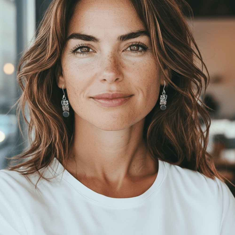 Flower Leaf Malachite Silver Earrings -