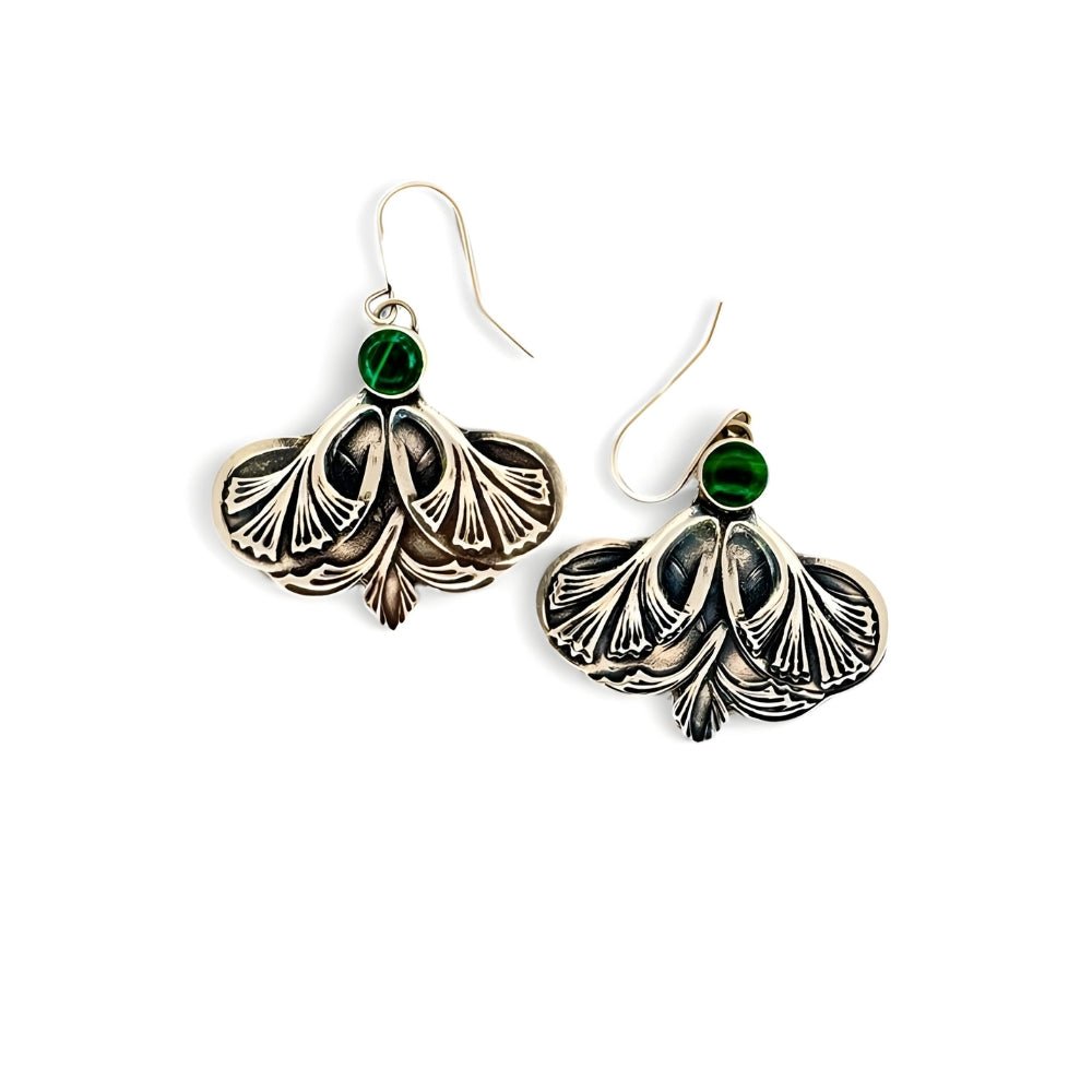 Gingko Leaf Malachite Silver Earrings -
