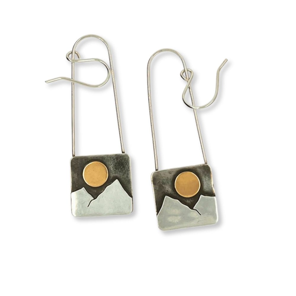 Gold Moon Contemporary Mountains Silver Earrings -