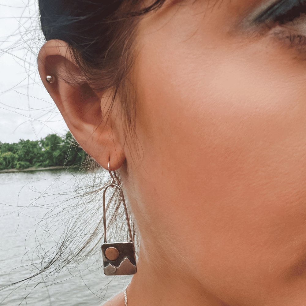 Gold Moon Contemporary Mountains Silver Earrings -