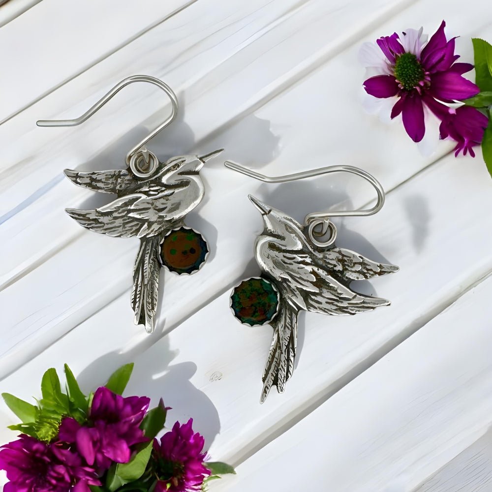 Heron Opal Silver Earrings -