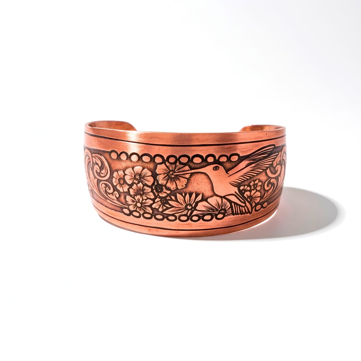 hummingbird wide copper handmade cuff bracelet