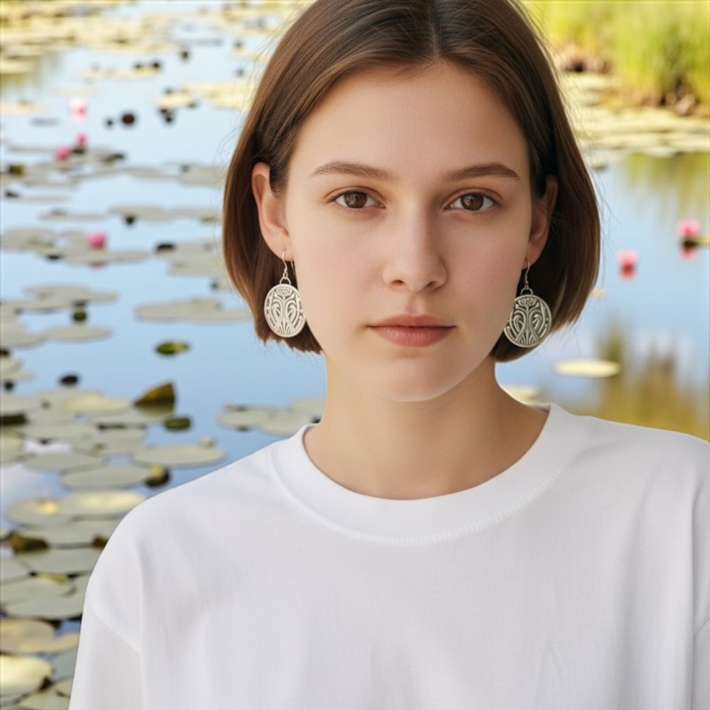 Modern Lotus Flower Silver Earrings -