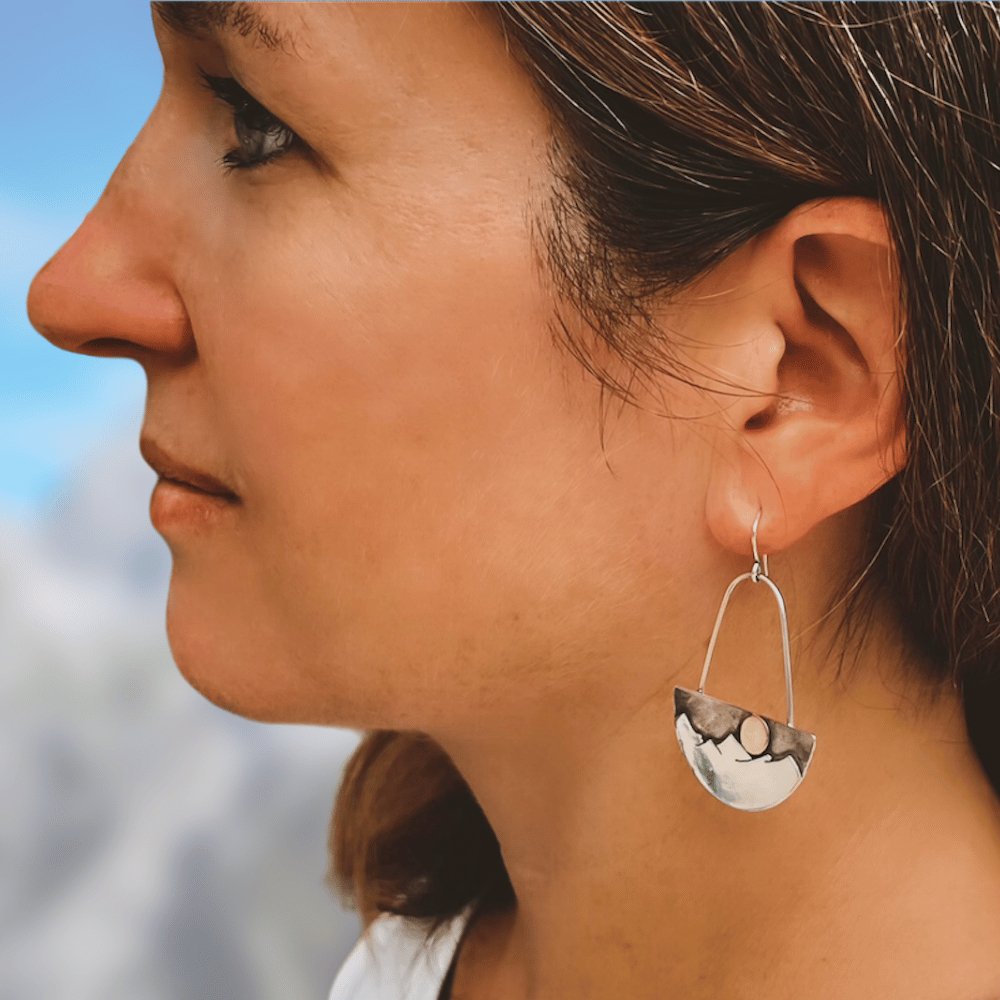 Modern moonlit Mountain Silver Earrings -
