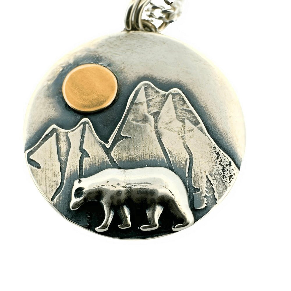 Mountain Bear Mixed metal silver gold pendant Necklace | Pure  