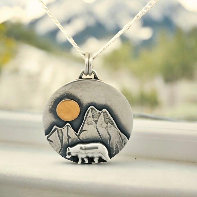 Mountain Bear Mixed metal silver gold pendant Necklace | Pure  