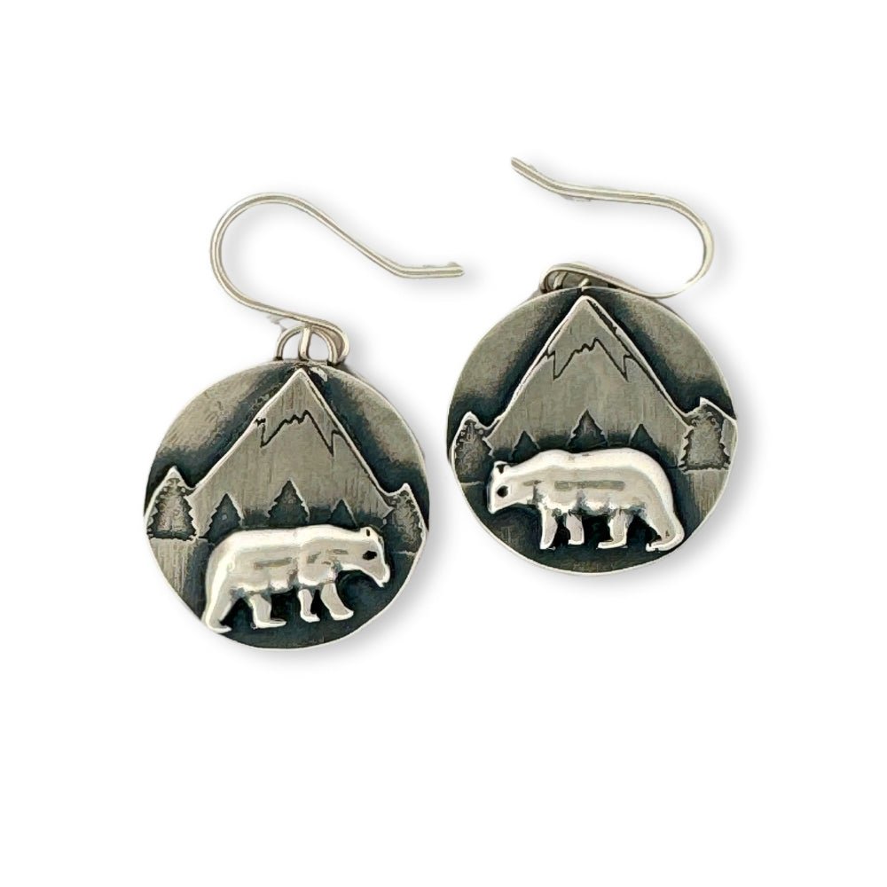 Mountain Bear Silver Earrings -