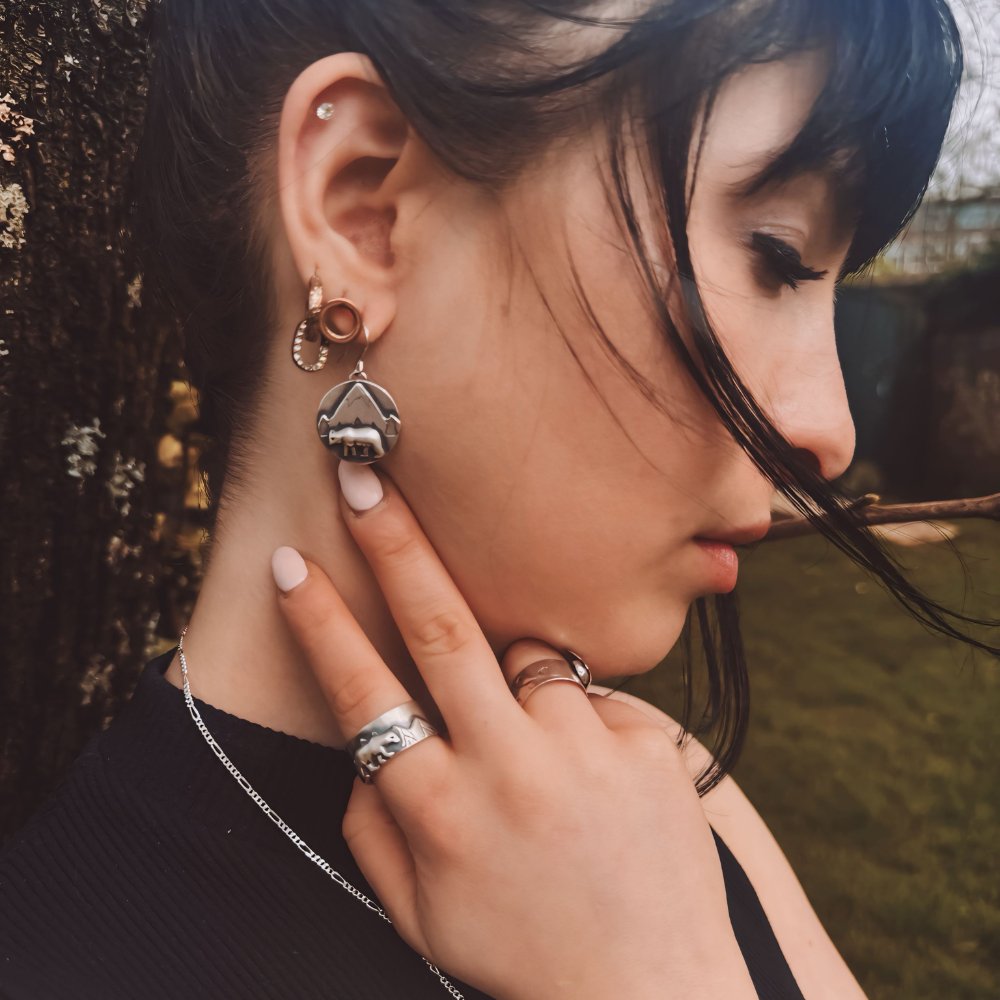 Mountain Bear Silver Earrings -