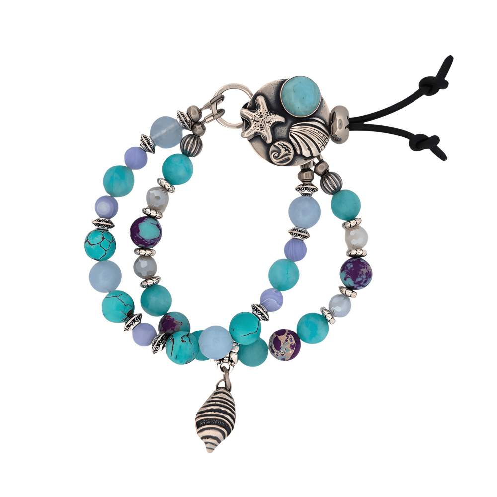 Ocean Larimar Silver Button Bracelet -