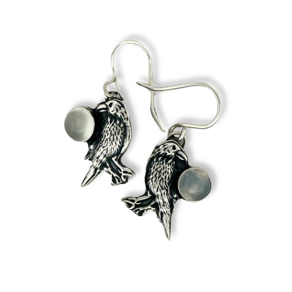 Raven Moon Silver Earrings -