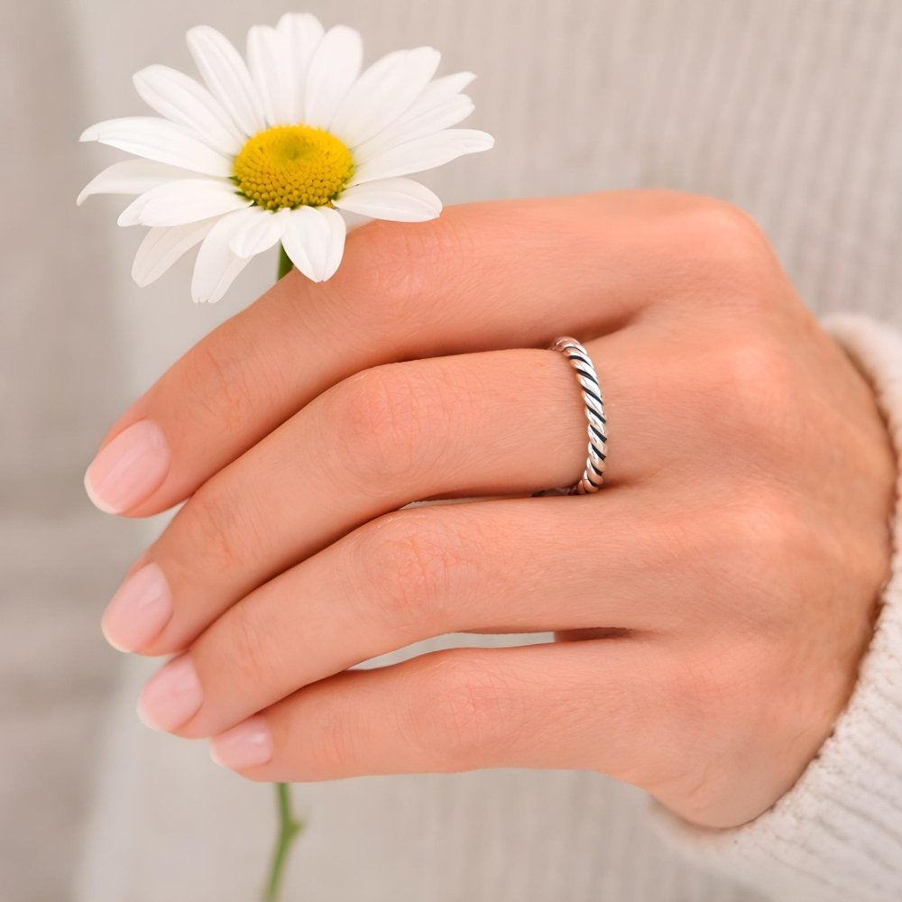 Rope Silver Band Stacking Ring -