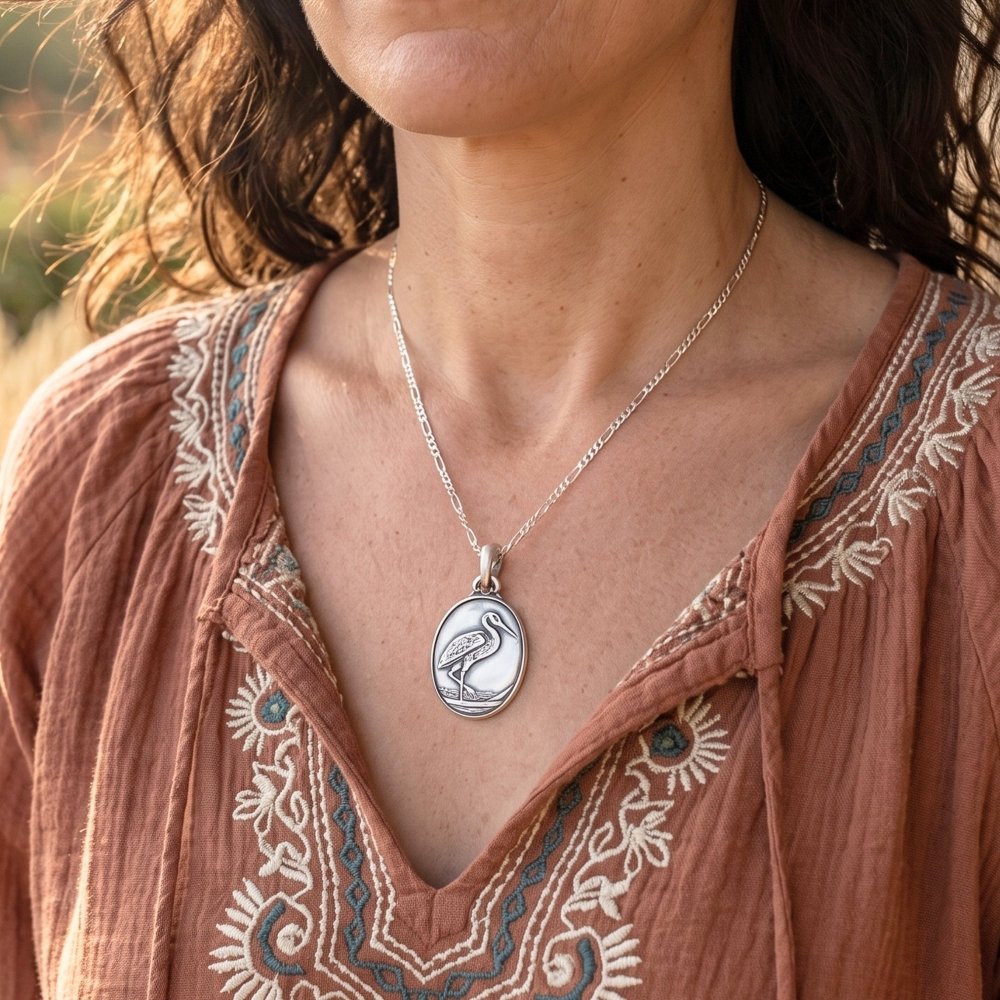 Sandhill Crane Silver Pendant Necklace -