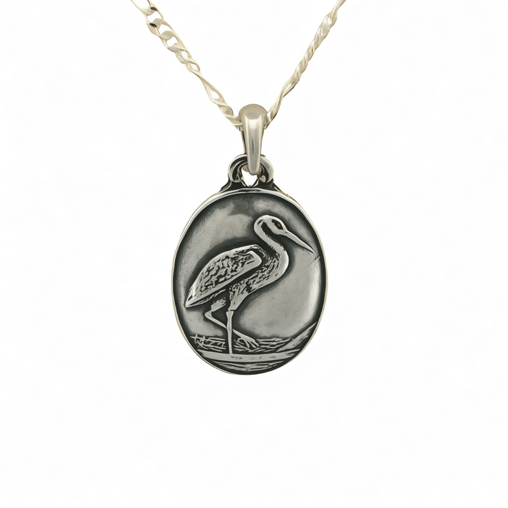 Sandhill Crane Silver Pendant Necklace -
