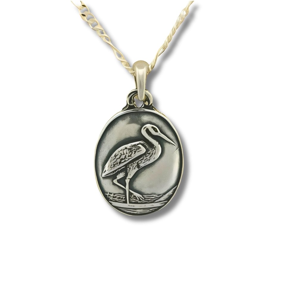 Sandhill Crane Silver Pendant Necklace -
