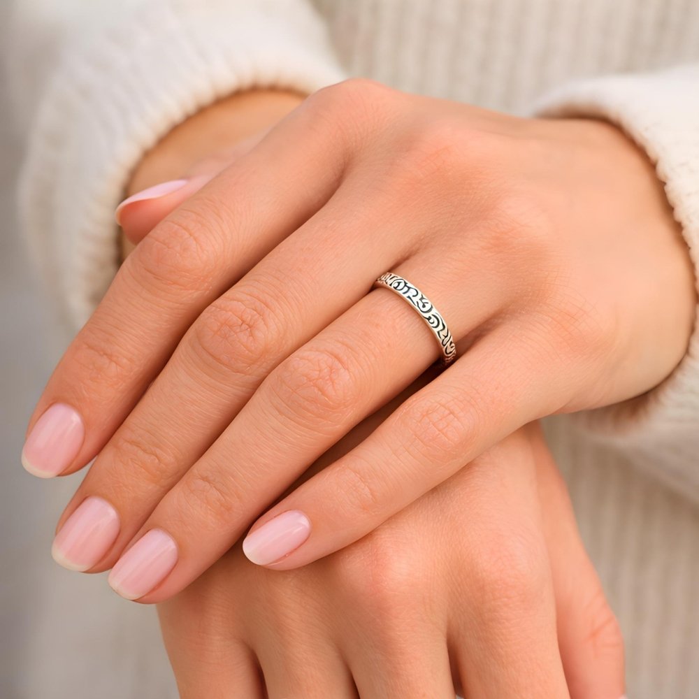 Scroll Work Silver Band Stacking Ring -