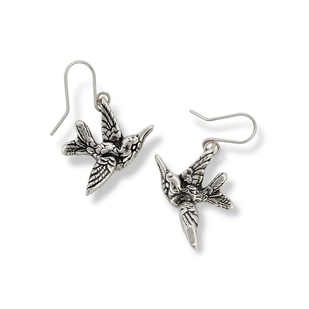 Silver Hummingbird Earrings – Vintage Dangle Design Bird Lover Gift -