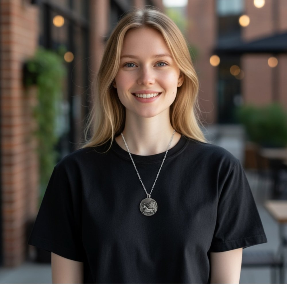 Silver Spirit Horse Mountain Pendant Necklace -