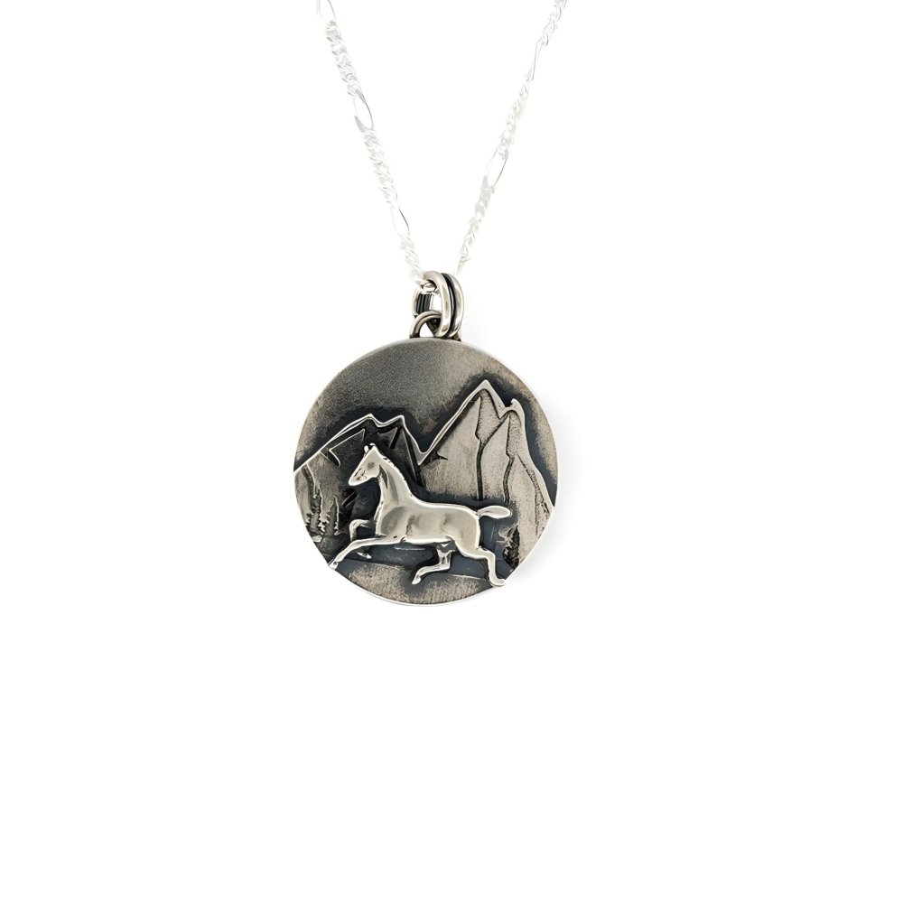 Silver Spirit Horse Mountain Pendant Necklace -