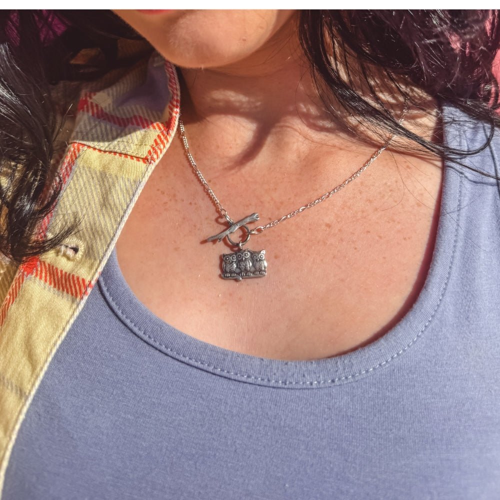 Three Owl Silver Toggle Necklace -