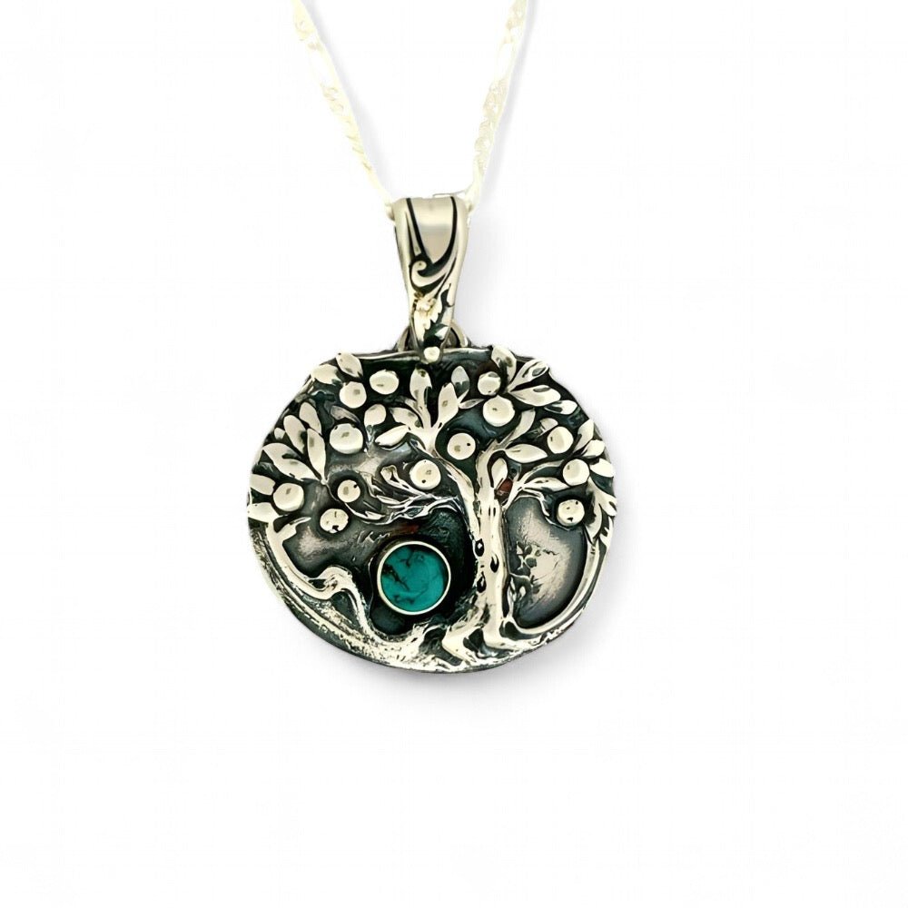 Tree of Life Turquoise Silver Pendant Necklace -