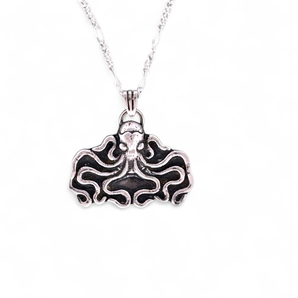 Whimsical Octopus Silver Pendant Necklace -