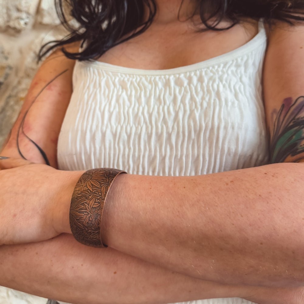 Wildflower Copper Wide Cuff Bracelet -