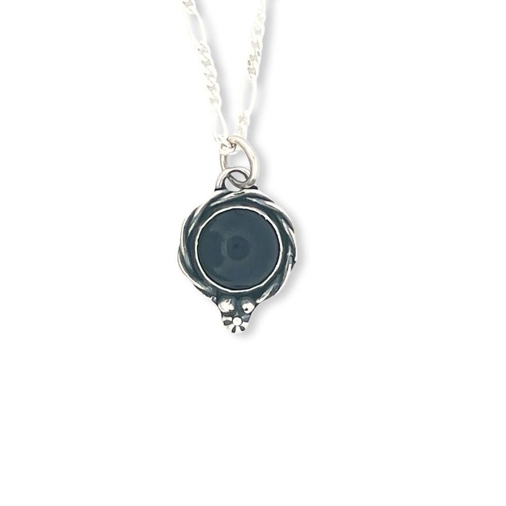 Onyx Silver Pendant Necklace -