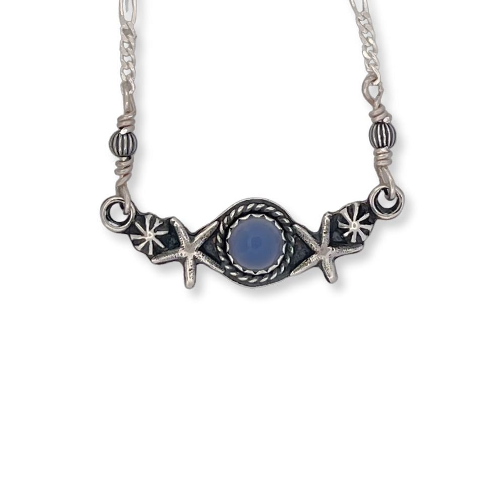 Starfish Chalcedony Silver Bar Necklace -