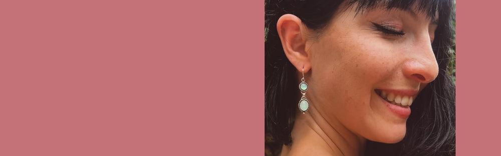 girl wearing aqua chalcedony silver earrings