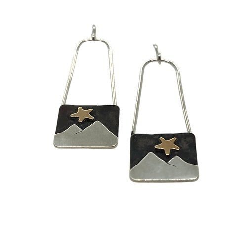 Gold Star Contemporary Mountains Silver Earrings