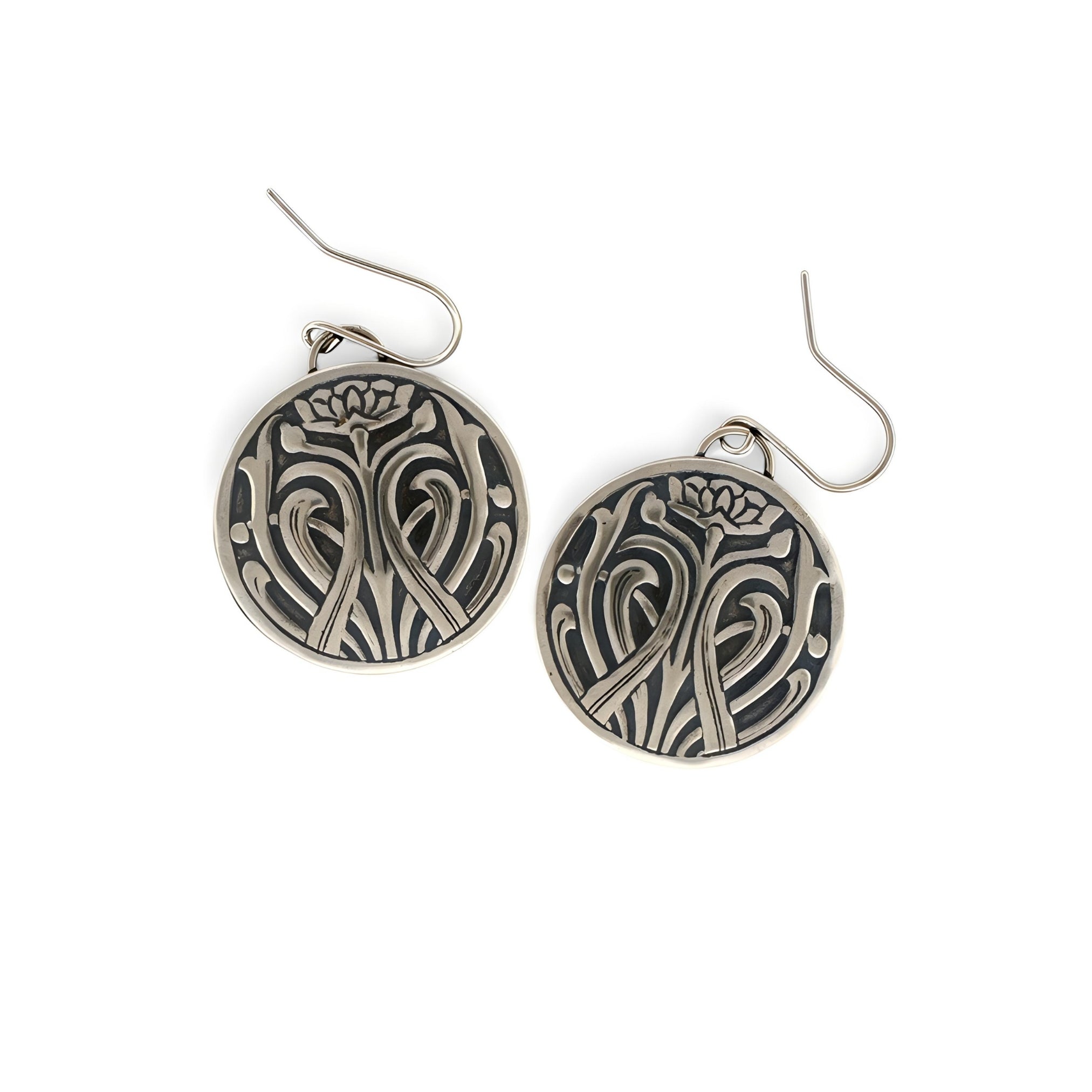 Modern Lotus Flower Silver Earrings