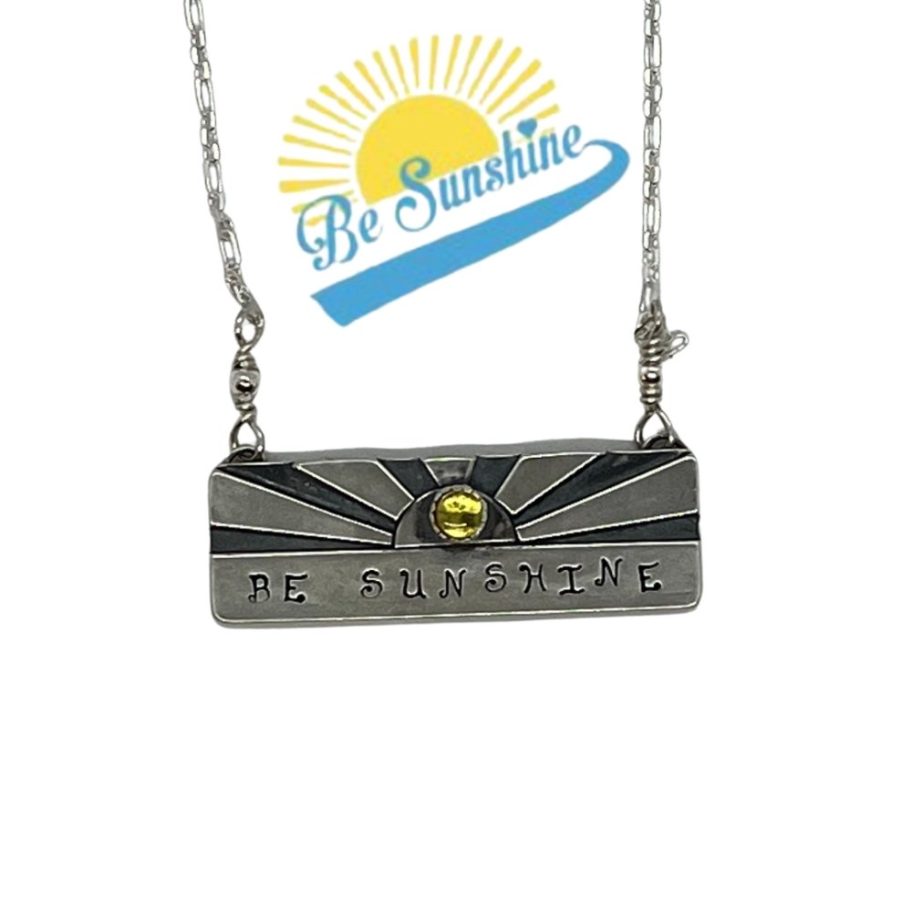 Custom be sunshine logo silver bar necklace with citrine