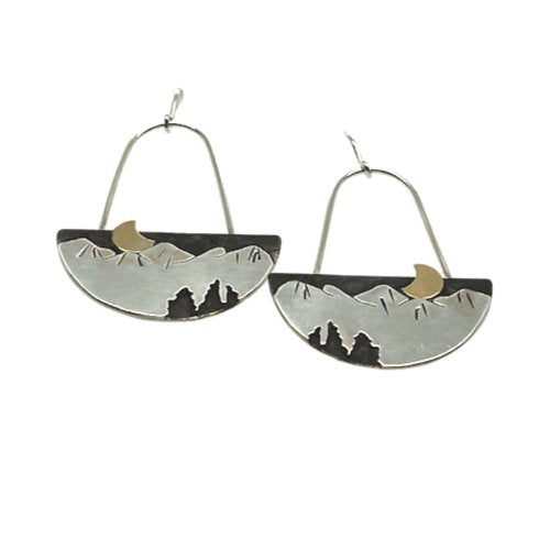 argentium sterling silver and 14k gold mountain earrings- pure whimsy jewelry