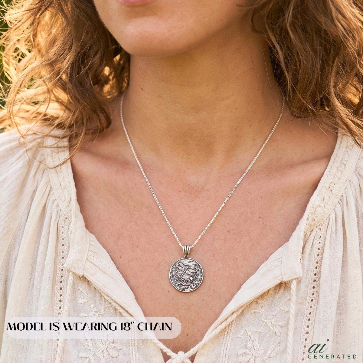 Artisan Dragonfly Jewelry Handmade Fine Silver Pendant Lotus Flower Design Nature Inspired Necklace One Inch Round Medallion Black Leather Cord Sterling Silver Chain Tigers Eye Beads Bohemian Style Accessory Spiritual Symbol Gift Elegant
